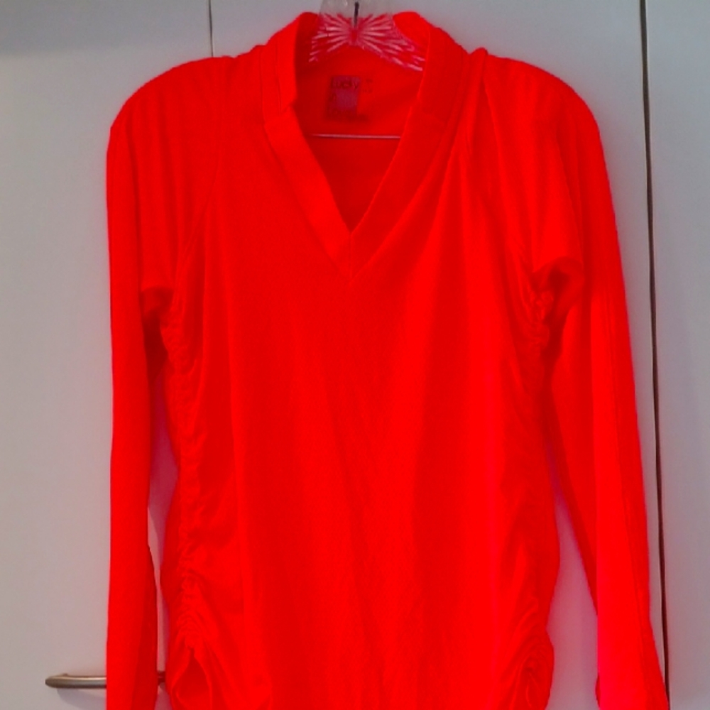 Lucky in Love Coral Long Sleeve Topwith Mesh Undersleeves Aun Protection